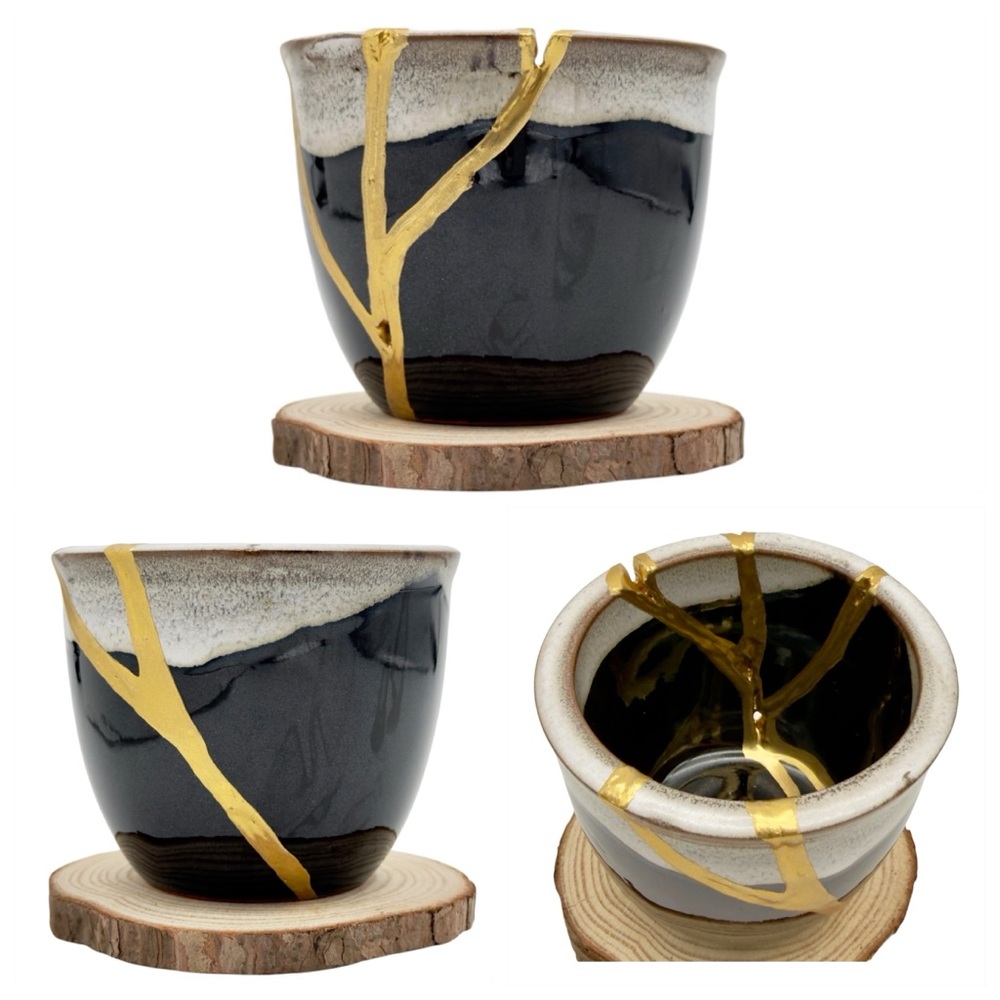 Kintsugi Cup Drip Glaze Pottery Terracotta Gold Crack Art Personal Growth Gift